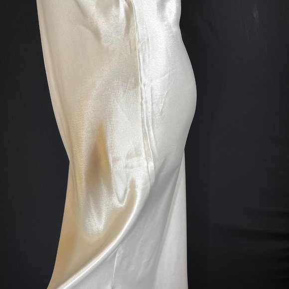 1990s Size S Cream Satin Nightgown Bias-Cut Elegant Glamorous - Picture 6 of 9